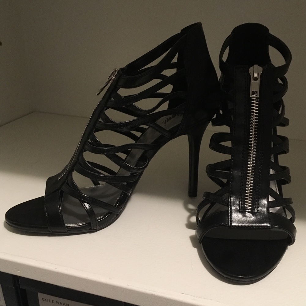 [DONATED] Fioni Black Zip Front High Heel Sandals